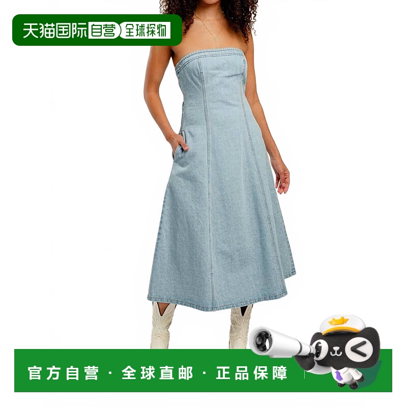 自营le lisHadley Strapless Denim Midi Dress In Light Wash -