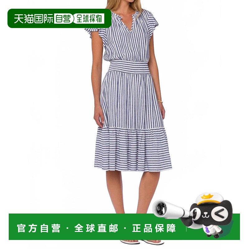 自营velvet heartShiri V领Midi连衣裙，蓝色 美国奥莱直发