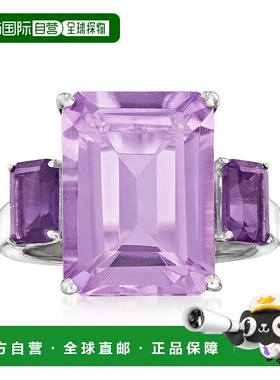自营 925 纯银 Ross-Simons 祖母绿切割紫水晶戒指 - 紫色 美国奥