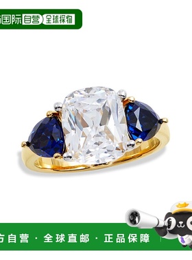 自营 savvy cie jewels18K 金纯银蓝宝石和白色 CZ 戒指 - 黄色