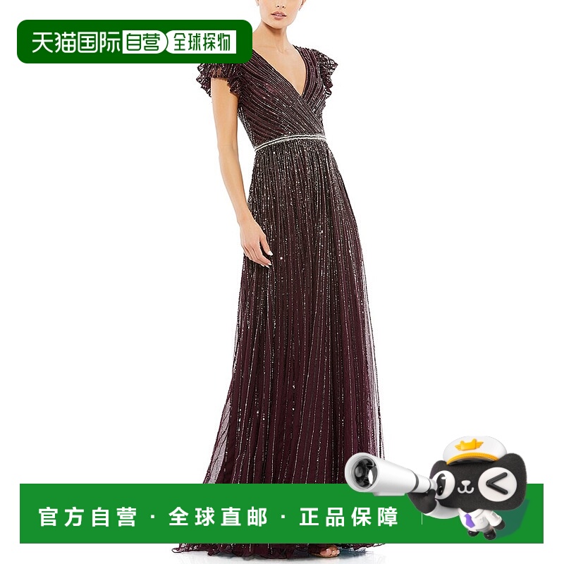 自营Mac Duggal Sequined Wrap Over Ruffled Cap Sleeve Gown -
