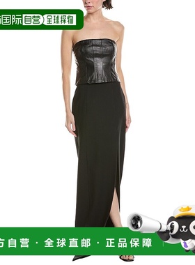 自营cinq a sept五到七阿德里安娜皮革装饰Midi连衣裙-黑色 美国