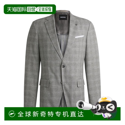 自营bossSlim-fit suit jacket in a checked wool blend - light
