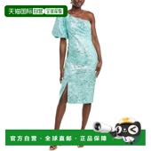 自营 美国奥莱直发 蓝色 Rene Ruiz单肩金属提花鸡尾酒会连衣裙