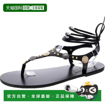 自营Wild Pair Earheart Thong Lace-Up Flat T-Strap Sandals Bl