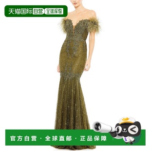 绿色长裙 饰美人鱼礼服 美国奥莱直发 Duggal羽毛水晶装 自营Mac