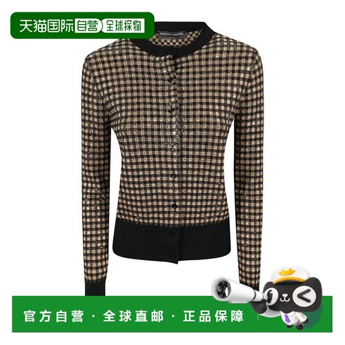 自营ermanno scervino格子图案开衫配水晶装饰-黑色 美国奥莱直发