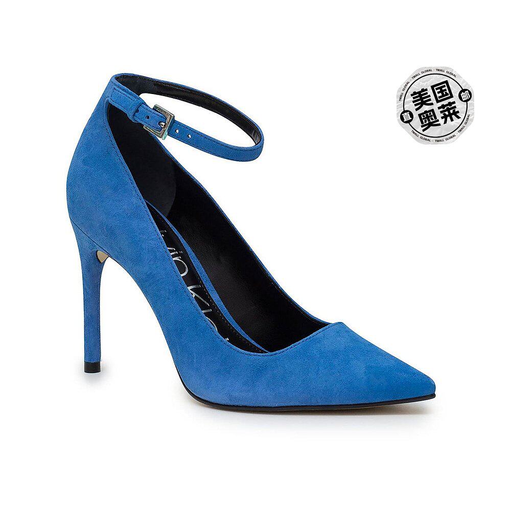 calvin kleindemma 女式绒面革踝带乐福鞋高跟鞋 - 中号蓝色 【美