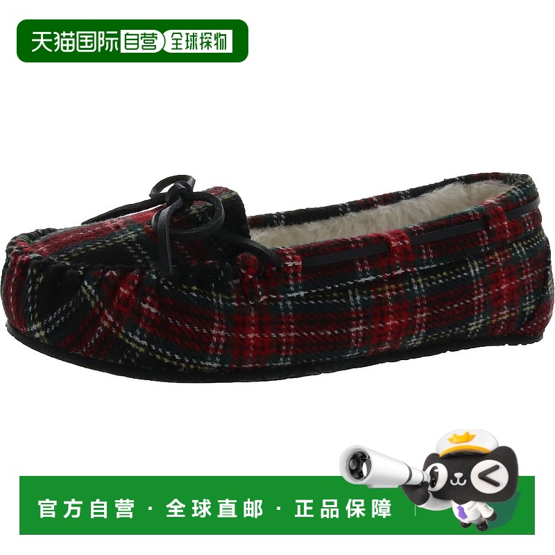 自营 minnetonkaLodge Trapper 女士格子一脚蹬乐福鞋 - 红色格子