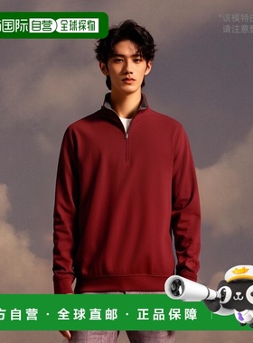 自营 scott barberPima Interlock Zip Mock，勃艮第酒红色 - bur