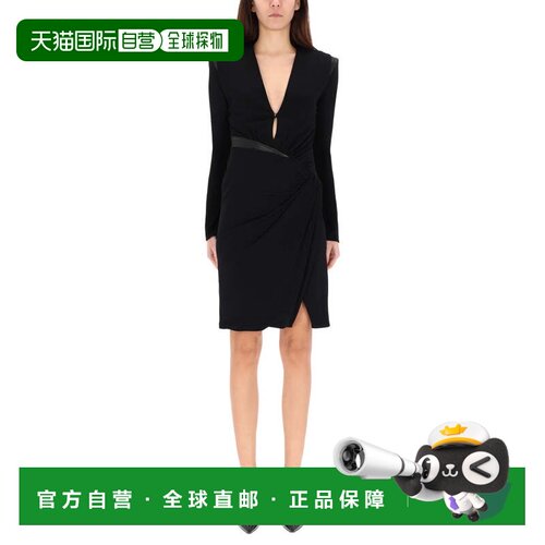 自营versaceV-Neck Contrasting Waist Mini Dress - black 美国