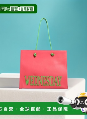 自营 Alberta Ferretti 皮革周末星期三购物手提包女士包 - 粉色