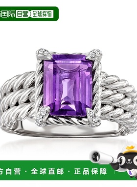 自营 ross-simonsRoss Simons紫水晶3排戒指，纯银紫色白色黄玉