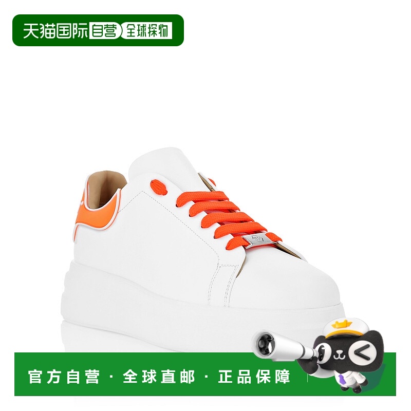 自营philipp pleinNappa Leather Sneakers Low Top - white/oran