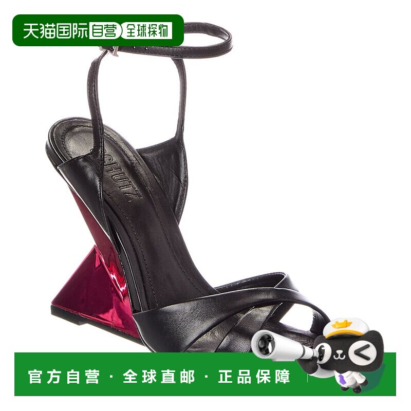 自营schutz保护Jill皮革坡跟凉鞋-黑色 美国奥莱直发单鞋