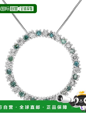 自营vir jewels1/2 cttw 蓝色和白色钻石圆形吊坠项链 14K 白金和