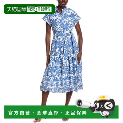 自营Gracia Floral Print Short Sleeve Midi Dress - blue 美国