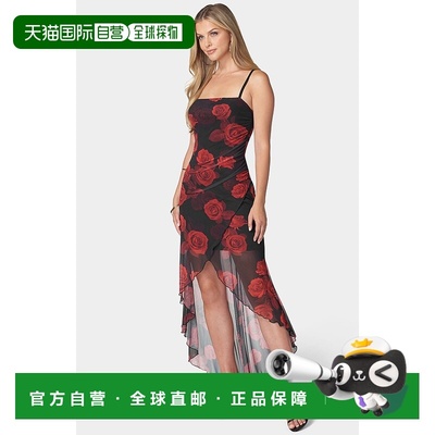 自营Bebe Women's Hi-low Hem Wrap Tube Dress - black/red 美国