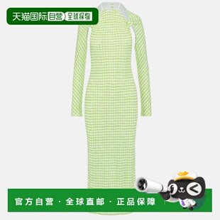 自营Jacquemus Green Checkered Print Jersey La Robe Nodi Midi