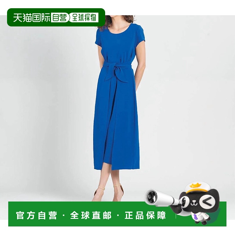 自营 clara sunwoo柔软纹理人造丝包覆中心系带钴钴蓝色迷笛连衣