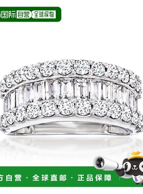 自营 14 克拉白金 Ross-Simons 长方形和圆形钻石戒指 - 白色 美