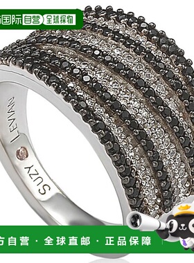 自营 Suzy Levian 纯银密镶白色和黑色方晶锆石戒指 - 棕色 美国