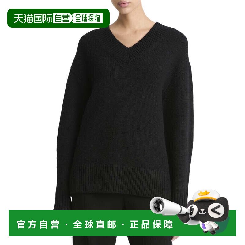 自营Vince露肩V领羊毛和羊绒混纺上衣-黑色毛衣 美国奥莱直发
