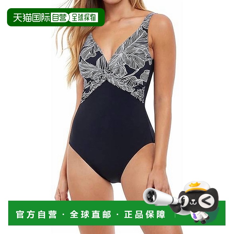 自营 gottex女式Soiree V领连体泳衣黑色/白色-黑色/白色 美国奥
