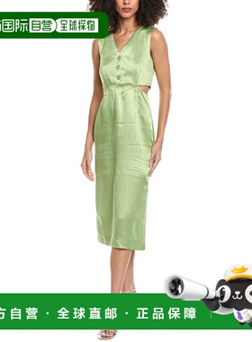 自营Sandro Woven Linen-Blend Dress - green 美国奥莱直发