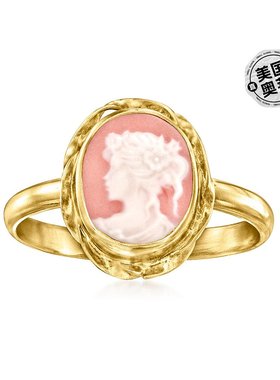自营Ross-Simons 18kt 纯银意大利粉红瓷浮雕戒指 - 黄色 【美国