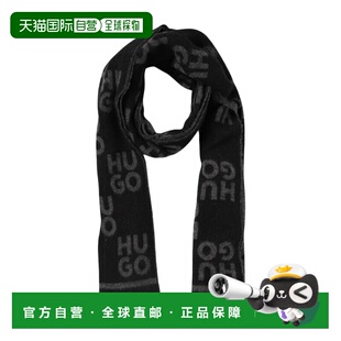 自营hugo bossHugo男式Martyn Jacquard标志羊毛混纺围巾，黑色