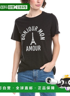 自营cinq a sept五到七莱茵石埃菲尔铁塔T恤-黑色 美国奥莱直发