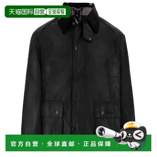 自营barbour黑色蜡棉质天鹅绒领夹克-黑色 美国奥莱直发