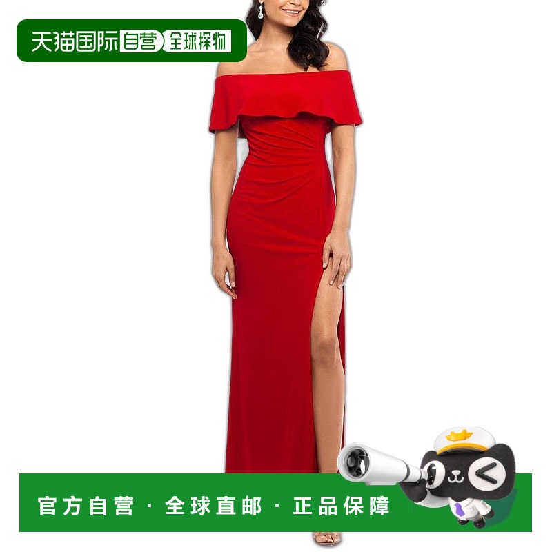 【美国直邮】xscape 女士 连衣裙长裙礼服衣服荷叶边服饰重要露肩