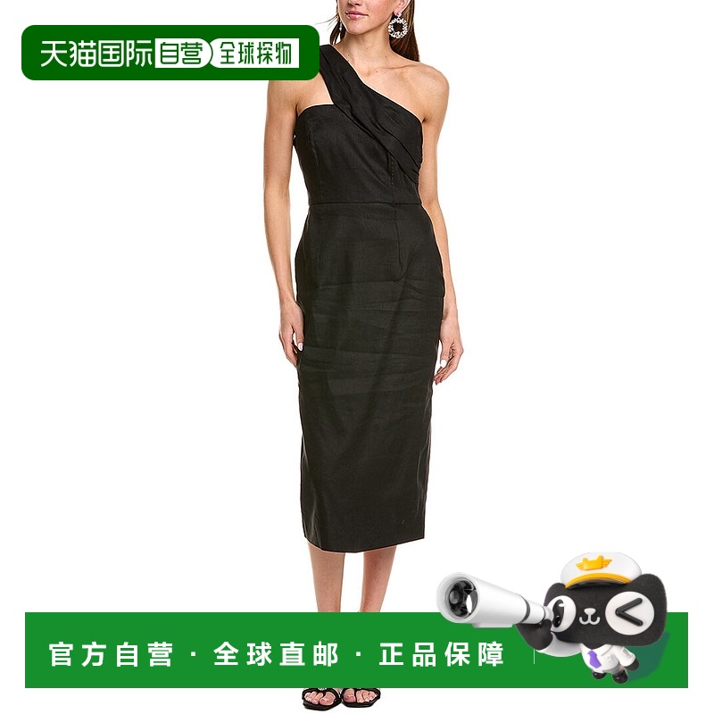 自营 Milly纯色亚麻混纺迷笛连衣裙-黑色 美国奥莱直发