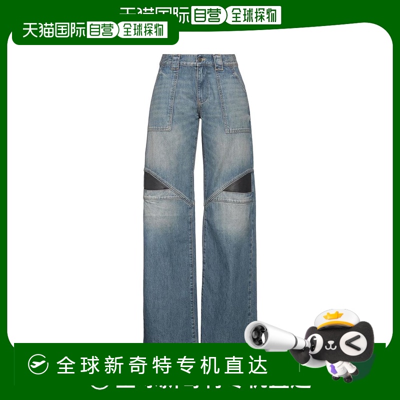【美国直邮】GUESS 女士阔腿牛仔裤 30348427AW 高腰纯色褪色设计