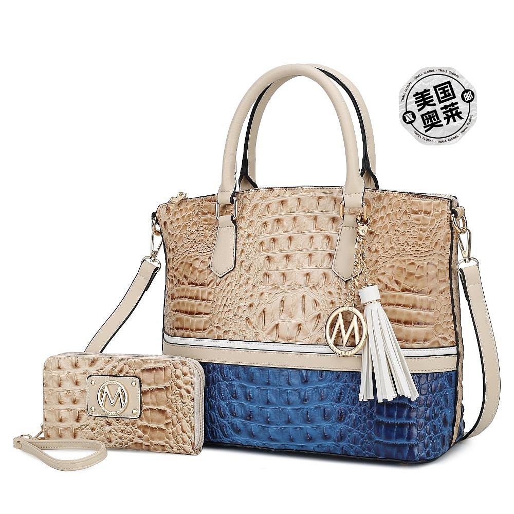 mia k collection秋季鳄鱼皮手提包配钱包 - 米色 【美国奥莱】直,箱包皮具/热销女包/男包,托特包,淘宝优惠券,粉丝福利购,淘宝优惠卷