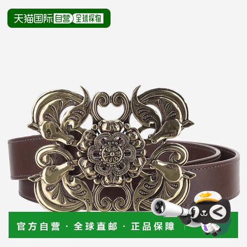 香港直邮Chloe 棕色皮革腰带 Wild Medallion