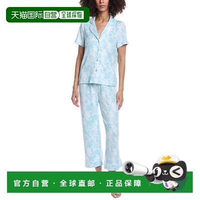 自营Splendid 2pc Notch Top & Crop Pant Set - blue 美国奥莱直