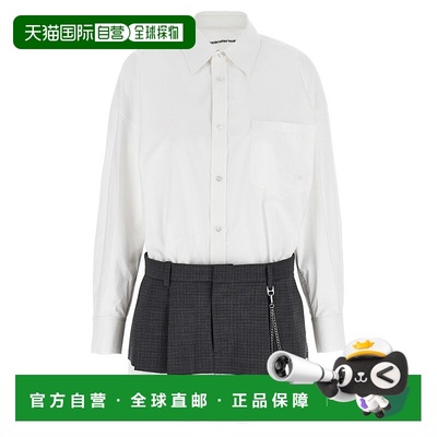 自营alexander wang预样式衬衫连衣裙W链连衣裙-白色 美国奥莱直