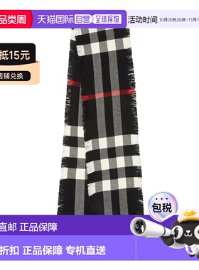 自营Burberry Half Mega Check Fringe Wool Scarf - black 美国