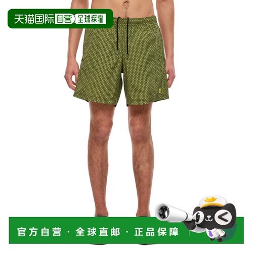 自营alexander mcqueen带骷髅装饰的绿色游泳短裤，可调节腰带-绿
