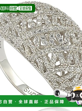 自营 Suzy Levian 纯银密钉立方氧化锆十字交叉戒指 - 白色 美国