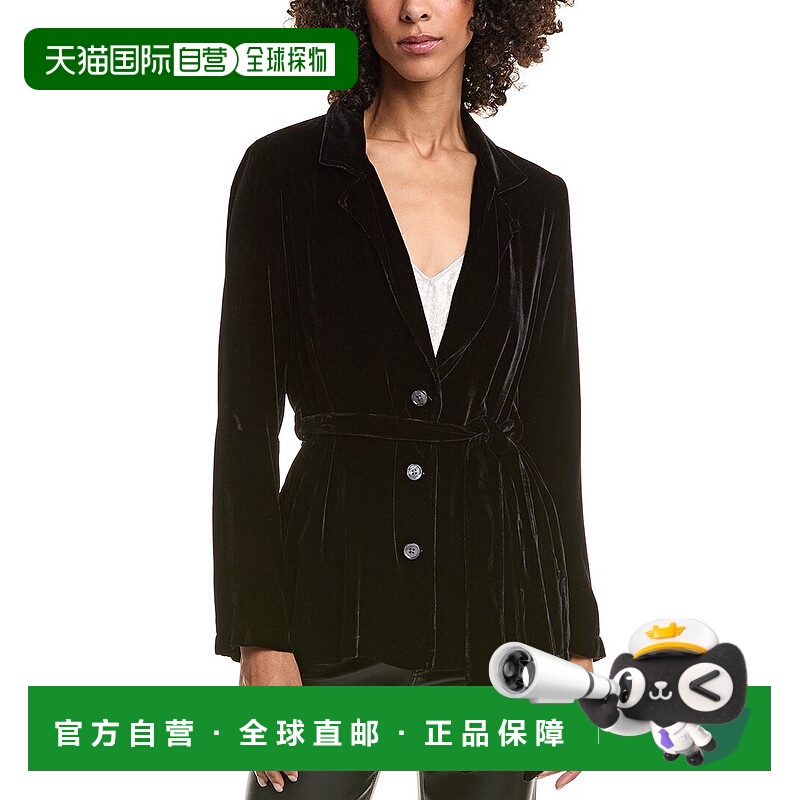 自营Bella Dahl丝绒混纺腰带运动夹克-黑色 美国奥莱直发