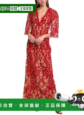 自营 Marchesa Notte Soho 刺绣连衣裙 - 红色长裙 直发美国奥莱