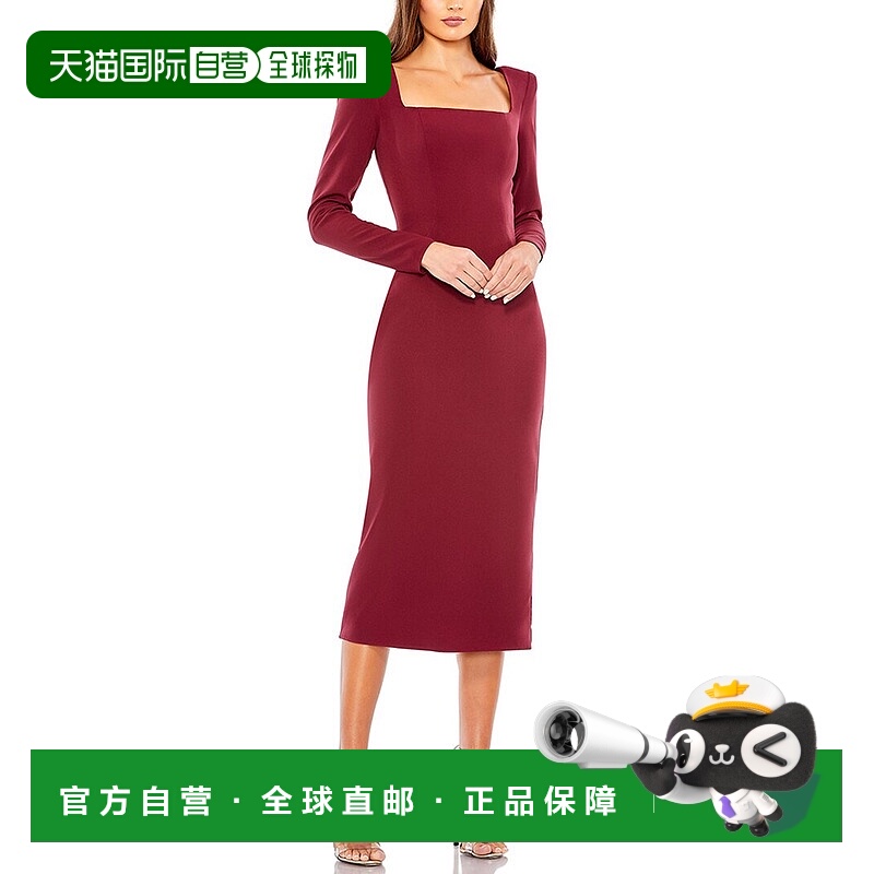 自营Mac Duggal 纯色方形泡泡袖修身中长连衣裙 - 红色 美国奥莱