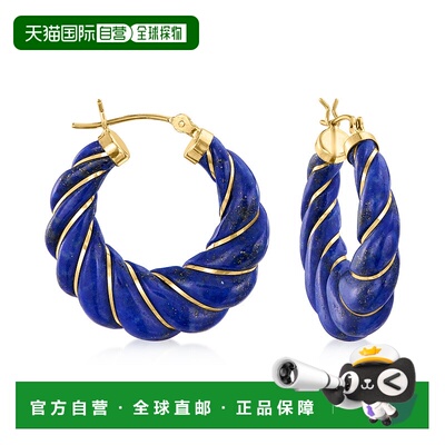 自营 Ross-Simons Carved Lapis Hoop Earrings With 14kt Yellow