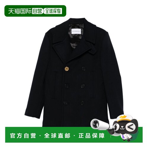 自营givenchy深蓝色羊毛双排扣大衣-黑色 美国奥莱直发