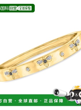 自营 Ross-Simons 黑色和白色钻石大黄蜂手镯 18kt 金镀在纯银上