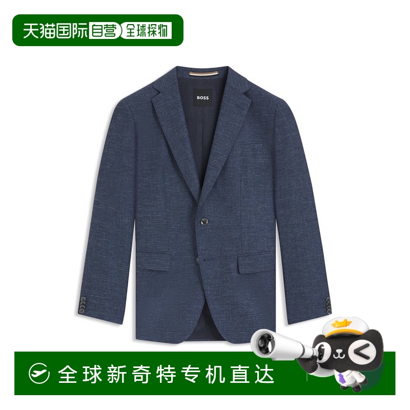 自营 bossSlim-fit blazer in patterned stretch fabric - dark